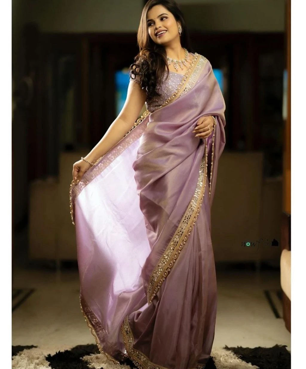 Designer Tissue Silk With Mirror Work fancy Saree